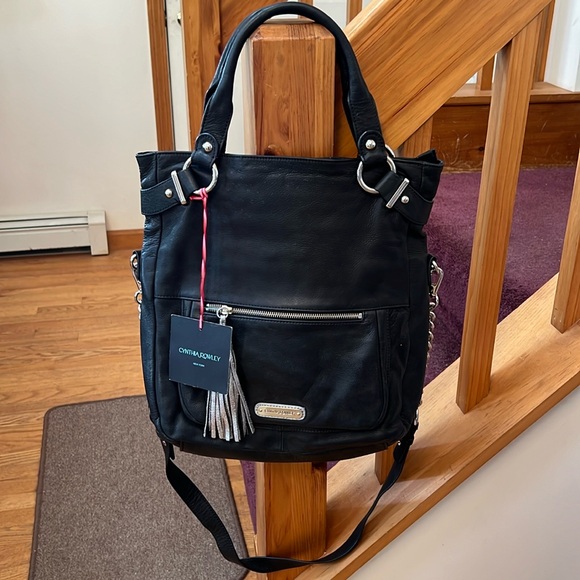 Cynthia Rowley black leather tote/purse new with tags - Picture 1 of 4